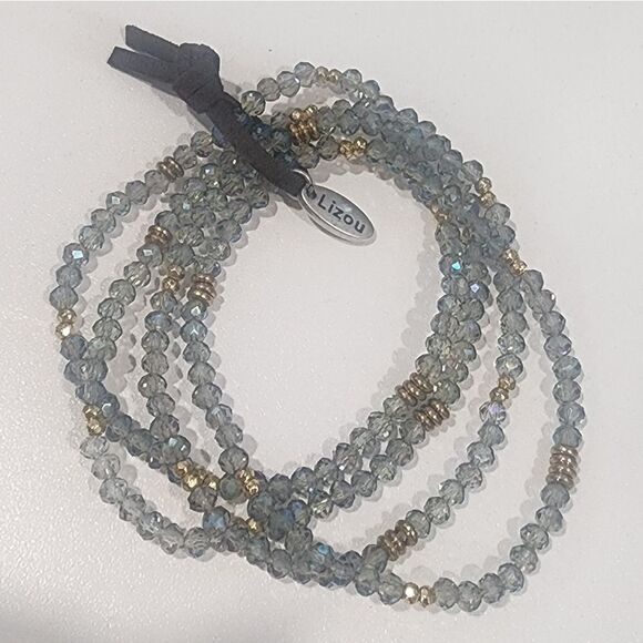 LIZOU Gold and Gray Crystal Beaded Four Strand Stack Bracelets - Picture 1 of 3